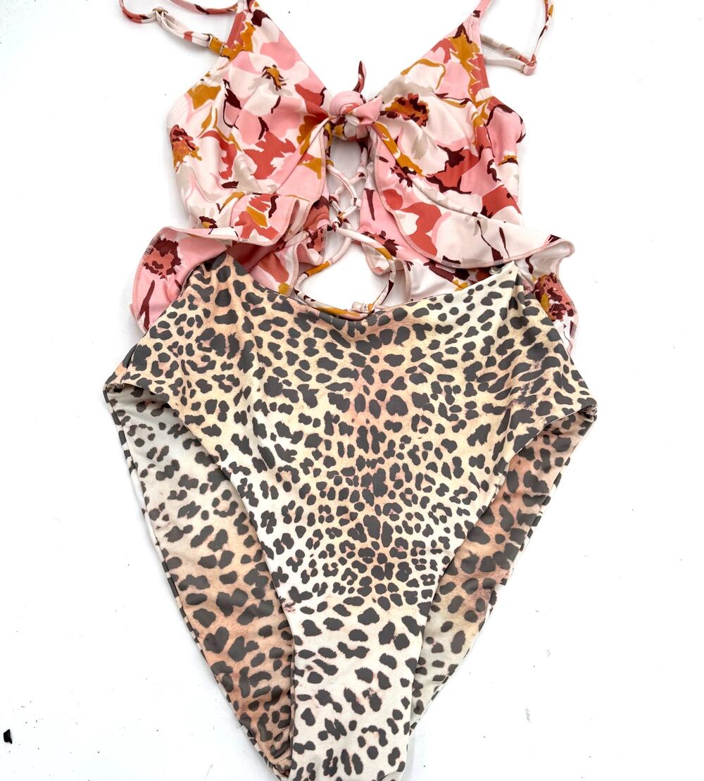 P2F Carly Floral & Leopard Cutout One Piece Swimsuit Size Medium
